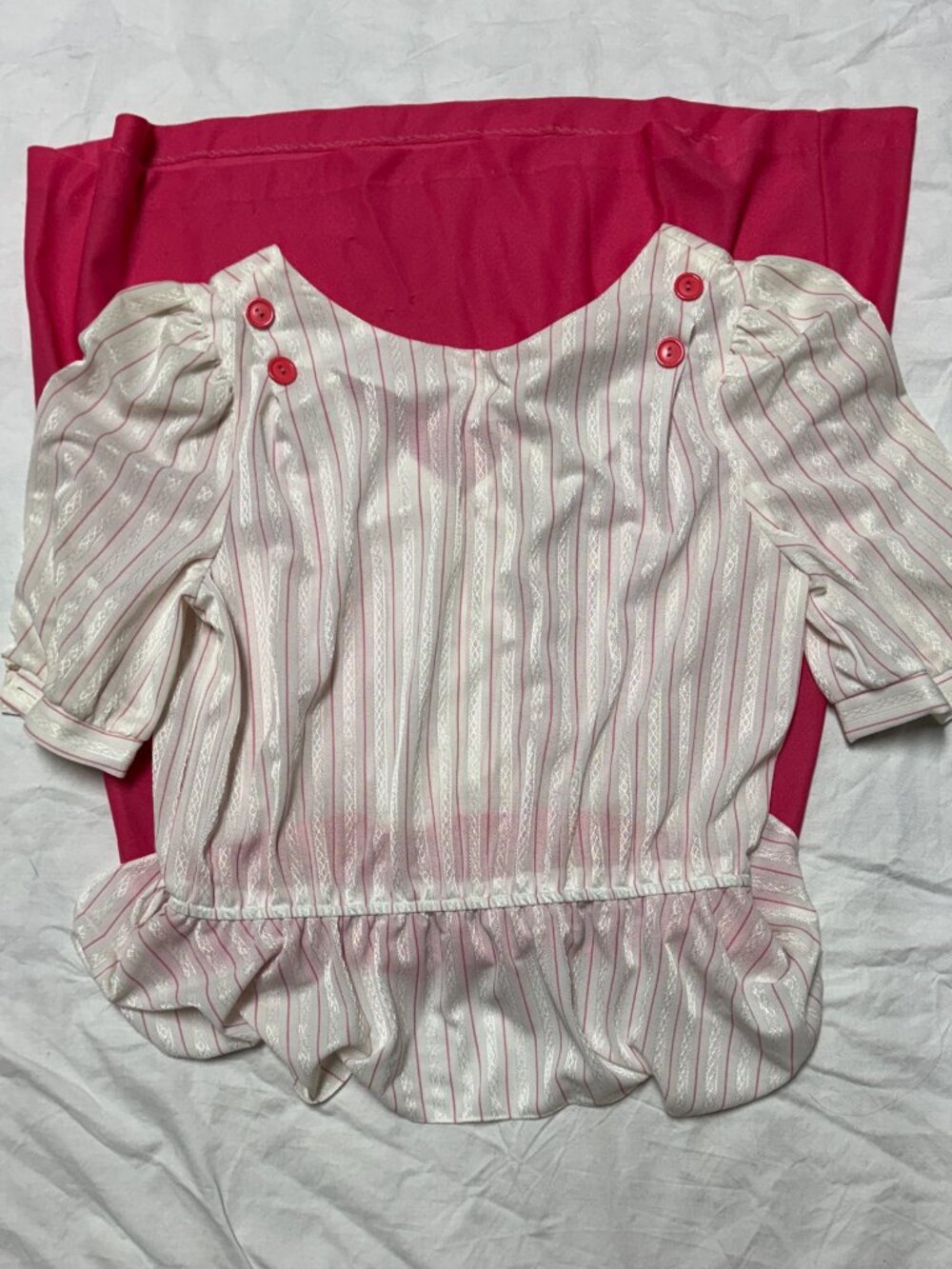 Vintage 80s Peplum White and Pink V-Neck Dress, 40 Bust, 30 W - Picture 6 of 6